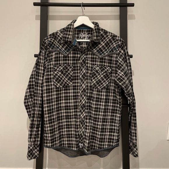 Plaid White & Black Western Button Down - Picture 2 of 10